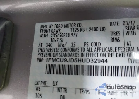 2017 Ford Escape Titanium from USA, damaged, VIN 1FMCU9JD5HUD32944